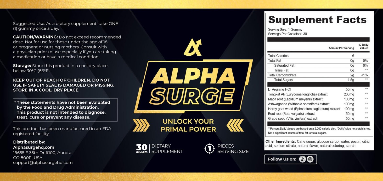 Alpha Surge ingredients label