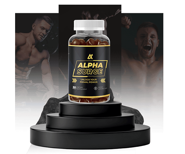 Alpha Surge bottles on a podium